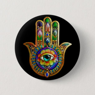Badge Rond 5 Cm Pétales de fleurs colorés Turquoise Troisième Œil