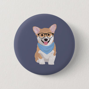 Badge Rond 5 Cm Peter le chiot bleu de corgi de Bandana de hippie