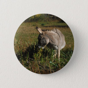 Badge Rond 5 Cm Petit âne gris avec fleur sauvage