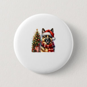 Badge Rond 5 Cm Petit Berger Allemand Chien Santa Hat Arbre de Noë