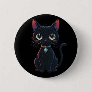 Badge Rond 5 Cm Petit Chat Noir Effrayant