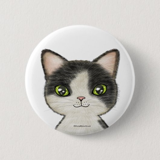 Badge Rond 5 Cm Petit chat noir et blanc (Devant)