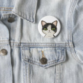 Badge Rond 5 Cm Petit chat noir et blanc (En situation)