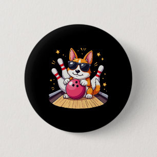 Badge Rond 5 Cm Petit Chien Avec Chien Sungles Jouant Au Bowling P