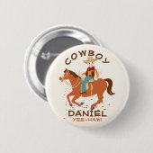 Badge Rond 5 Cm Petit cow-boy cool et cheval fête d'anniversaire (Devant & derrière)
