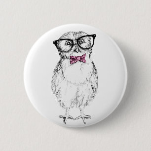 Badge Rond 5 Cm Petit et futé d'encre dessin   de jeune hibou