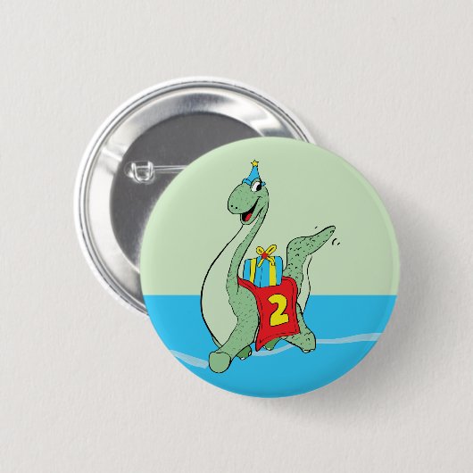 Badge Rond 5 Cm Petit garçon, 2e anniversaire Dinosaur (Devant & derrière)