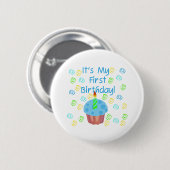 Badge Rond 5 Cm Petit gâteau bleu avec de bougie l'anniversaire (Devant & derrière)