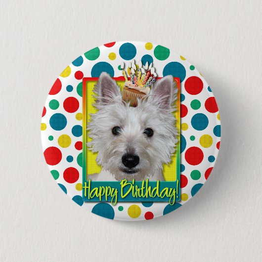 Badge Rond 5 Cm Petit gâteau d'anniversaire - Westie - réservoir (Devant)
