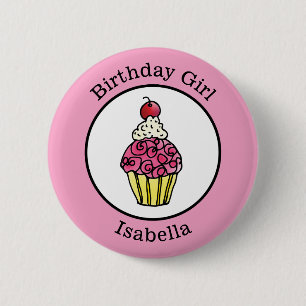 Badge Rond 5 Cm Petit gâteau de fille d'anniversaire personnalisé