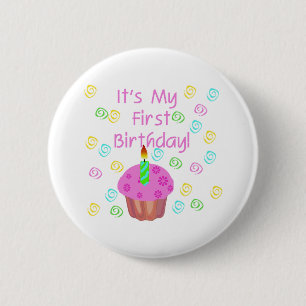 Badge Rond 5 Cm Petit gâteau rose avec de bougie l'anniversaire