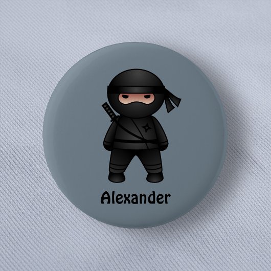 Badge Rond 5 Cm Petit guerrier de Ninja sur Grey