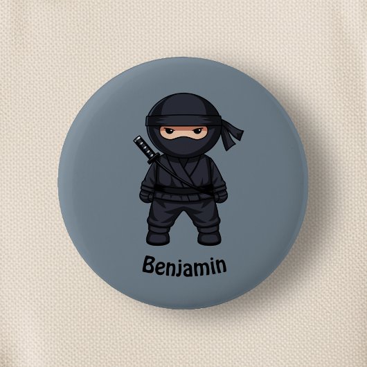 Badge Rond 5 Cm Petit guerrier ninja sur fond gris