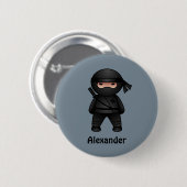 Badge Rond 5 Cm Petit guerrier ninja sur fond gris (Devant & derrière)