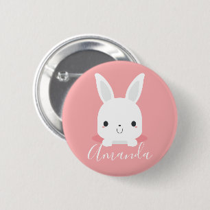 Badge Rond 5 Cm Petit lapin rosé mignon lapin avec nom personnalis