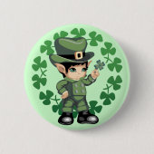 Badge Rond 5 Cm Petit lutin avec des shamrocks (Devant)