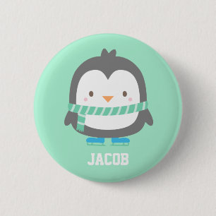 Badge Rond 5 Cm Petit Manchot Mignon avec Écharpe d'Hiver Pour Gar