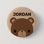 Badge Rond 5 Cm Petit ours Brown mignon avec nom personnalisé (Devant)