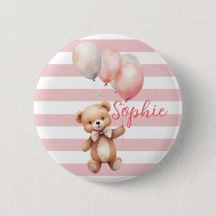 Badge Rond 5 Cm Petit ours mignon en rose