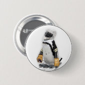 Badge Rond 5 Cm Petit Penguin portant un engin de hockey (Devant & derrière)
