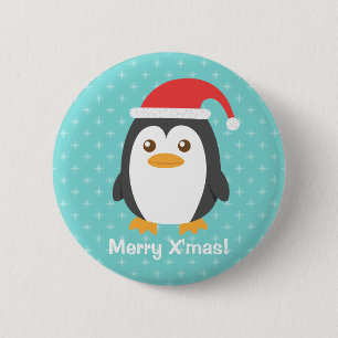 Badge Rond 5 Cm Petit pingouin mignon avec le bouton de Noël de