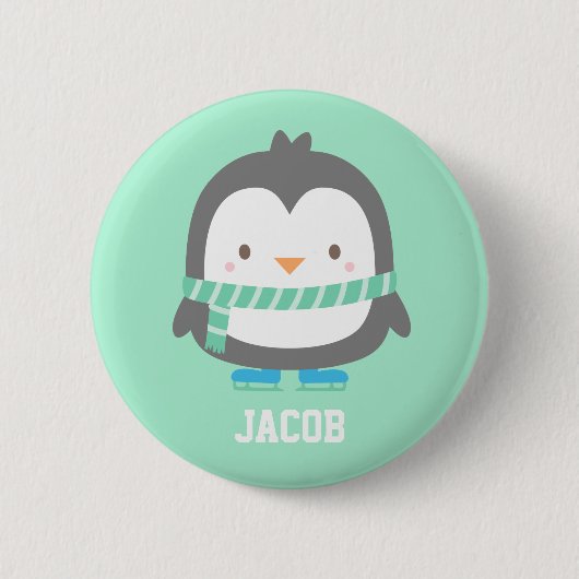 Badge Rond 5 Cm Petit pingouin mignon avec l'écharpe d'hiver pour (Devant)