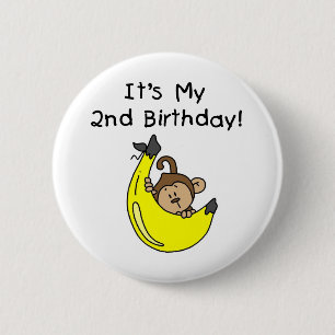 Badge Rond 5 Cm Petit singe sur Banana 2e anniversaire