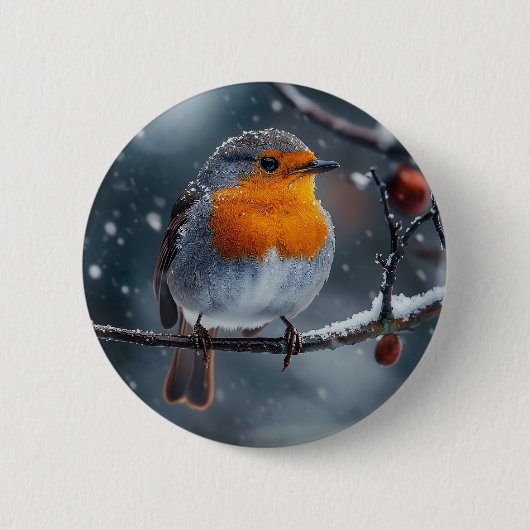 Badge Rond 5 Cm Petit voleur assis sur une branche en hiver (Devant)