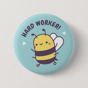 Badge Rond 5 Cm Petite Abeille de travailleur dur