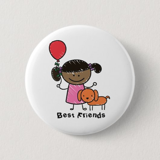 Badge Rond 5 Cm Petite fille et son chien Texte personnalisé (Devant)