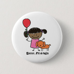 Badge Rond 5 Cm Petite fille et son chien Texte personnalisé