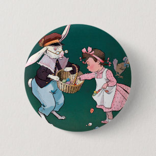 Badge Rond 5 Cm Petite fille lapin lapin vintage Oeuf de Pâques