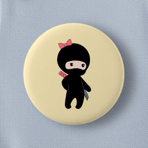 Badge Rond 5 Cm Petite fille Ninja sur jaune