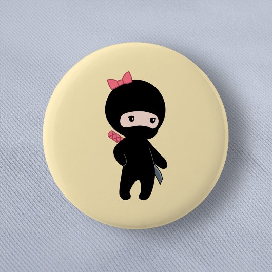 Badge Rond 5 Cm Petite fille Ninja sur jaune