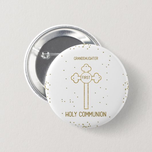 Badge Rond 5 Cm Petite-fille Première Sainte Communion Gold Look C (Devant & derrière)