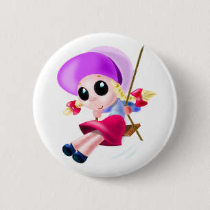 Badge Rond 5 Cm Petite fille qui se balade - Heureux