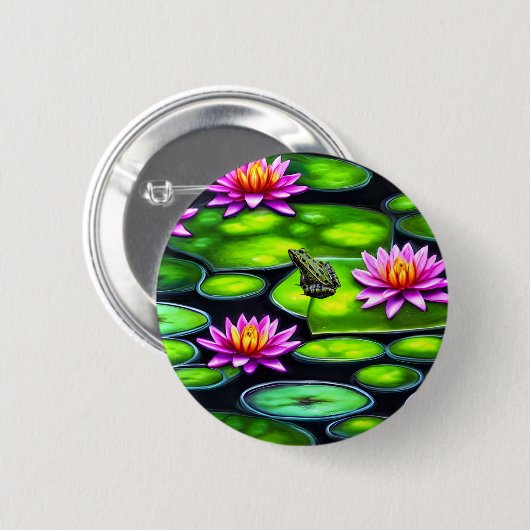 Badge Rond 5 Cm Petite grenouille sur Lily Pad (Devant & derrière)