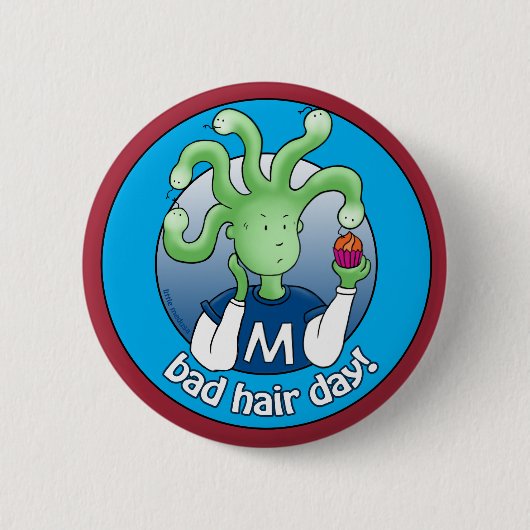 Badge Rond 5 Cm Petite Méduse, Mauvaise Journée Des Cheveux ! (Devant)
