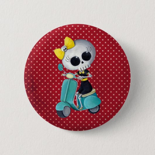 Badge Rond 5 Cm Petite Mlle Death sur le scooter (Devant)