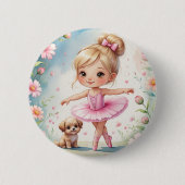 Badge Rond 5 Cm Petite Prima Ballerina enchantée et chiot (Devant)