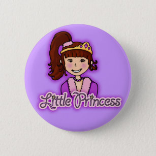 Badge Rond 5 Cm "Petite princesse" cheveux foncés fille bouton vio