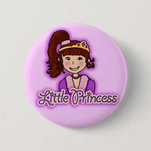 Badge Rond 5 Cm "Petite princesse" cheveux foncés fille lilas bout (Devant)