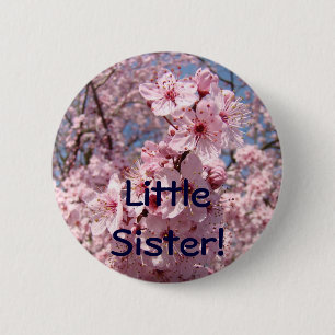 Badge Rond 5 Cm Petite Sœur ! bouton Fleurs de cerisier rose