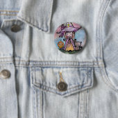 Badge Rond 5 Cm Petite sorcière et chat Halloween Pinback Button (En situation)
