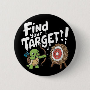 Badge Rond 5 Cm Petite tortue pointant un arc et une flèche