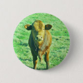 Badge Rond 5 Cm Petite vache Brown en vert pastel (Devant)
