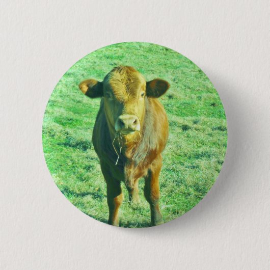 Badge Rond 5 Cm Petite vache Brown en vert pastel (Devant)