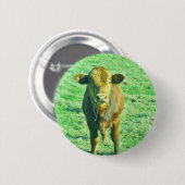 Badge Rond 5 Cm Petite vache Brown en vert pastel (Devant & derrière)