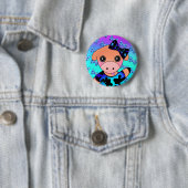 Badge Rond 5 Cm Petite vache souriante coquine avec mignonne bow (En situation)