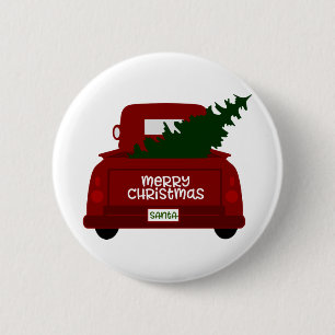 Badge Rond 5 Cm Peu de camion rouge d'arbre de Noël de Père Noë